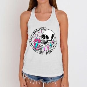 Funny Tee For  Saying Overstimulated Moms Club Groovy Women's Knotted Racerback Tank