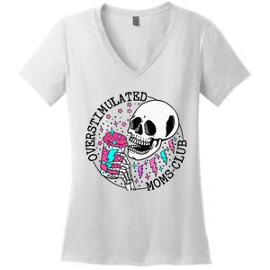 Funny Tee For  Saying Overstimulated Moms Club Groovy Women's V-Neck T-Shirt