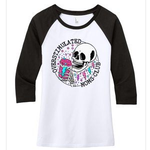 Funny Tee For  Saying Overstimulated Moms Club Groovy Women's Tri-Blend 3/4-Sleeve Raglan Shirt