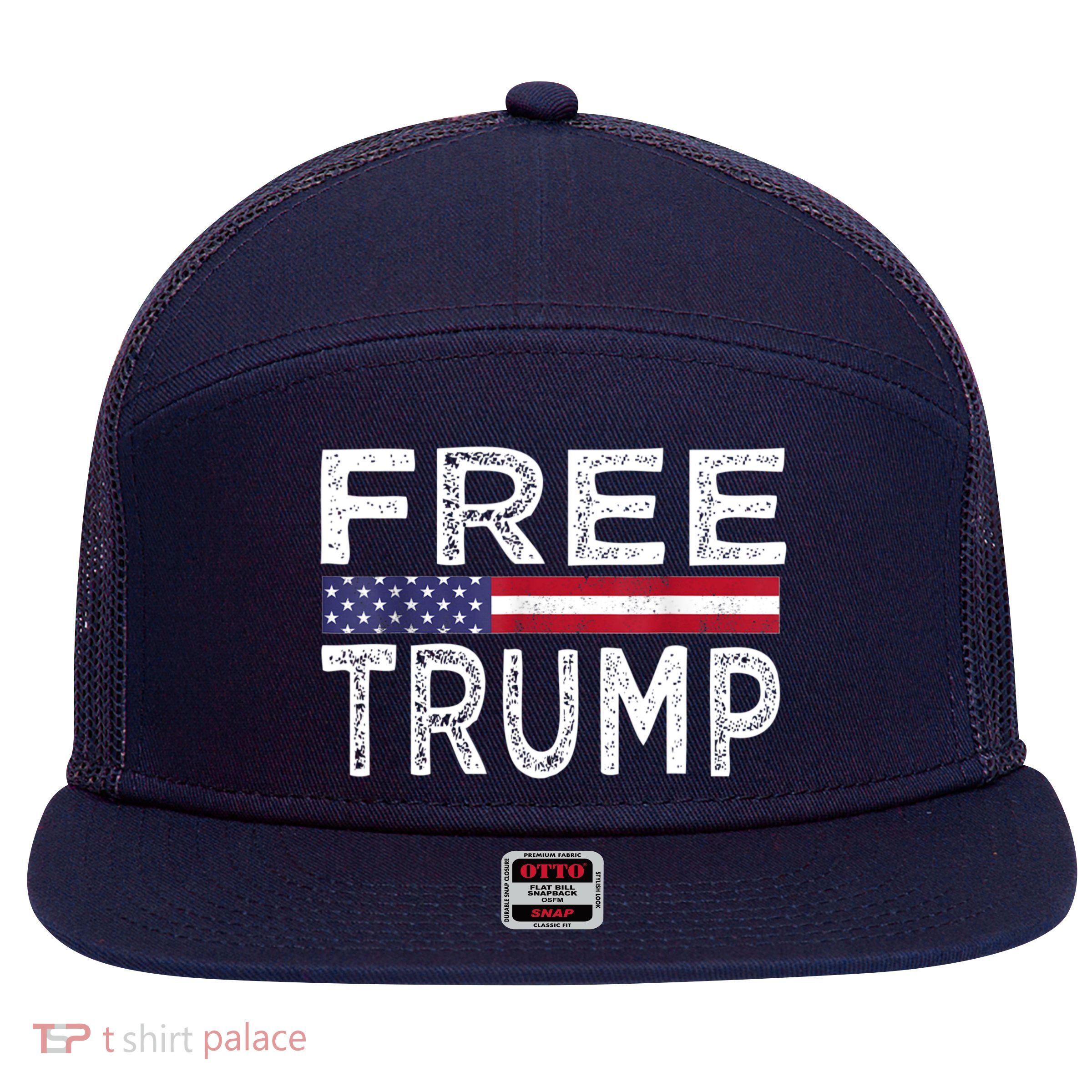 Free Trump, Free Donald Trump 2024 7 Panel Mesh Trucker Snapback Hat