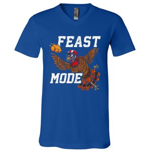 Football Thanksgiving Feast Mode Turkey Thanksgiving V-Neck T-Shirt