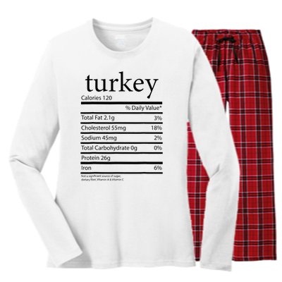 Funny Turkey Family Thanksgiving Nutrition Facts Food  Women's Long Sleeve Flannel Pajama Set 