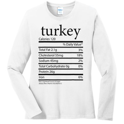 Funny Turkey Family Thanksgiving Nutrition Facts Food  Ladies Long Sleeve Shirt