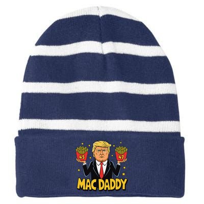 Funny Trump Fast Food Mac Daddy For Fans Striped Beanie with Solid Band