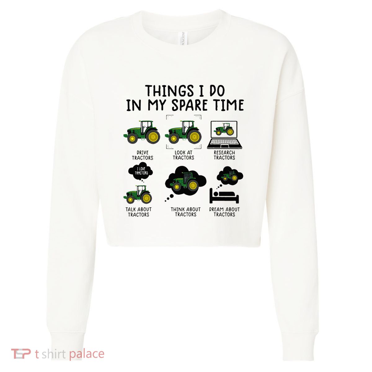 Funny Tractor Farming Cropped Pullover Crew