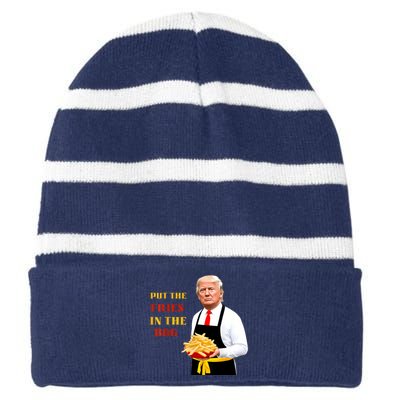 Funny Trump Fast Food Put The Fries In The Bag 2024 Striped Beanie with Solid Band