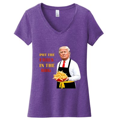 Funny Trump Fast Food Put The Fries In The Bag 2024 Women's V-Neck T-Shirt