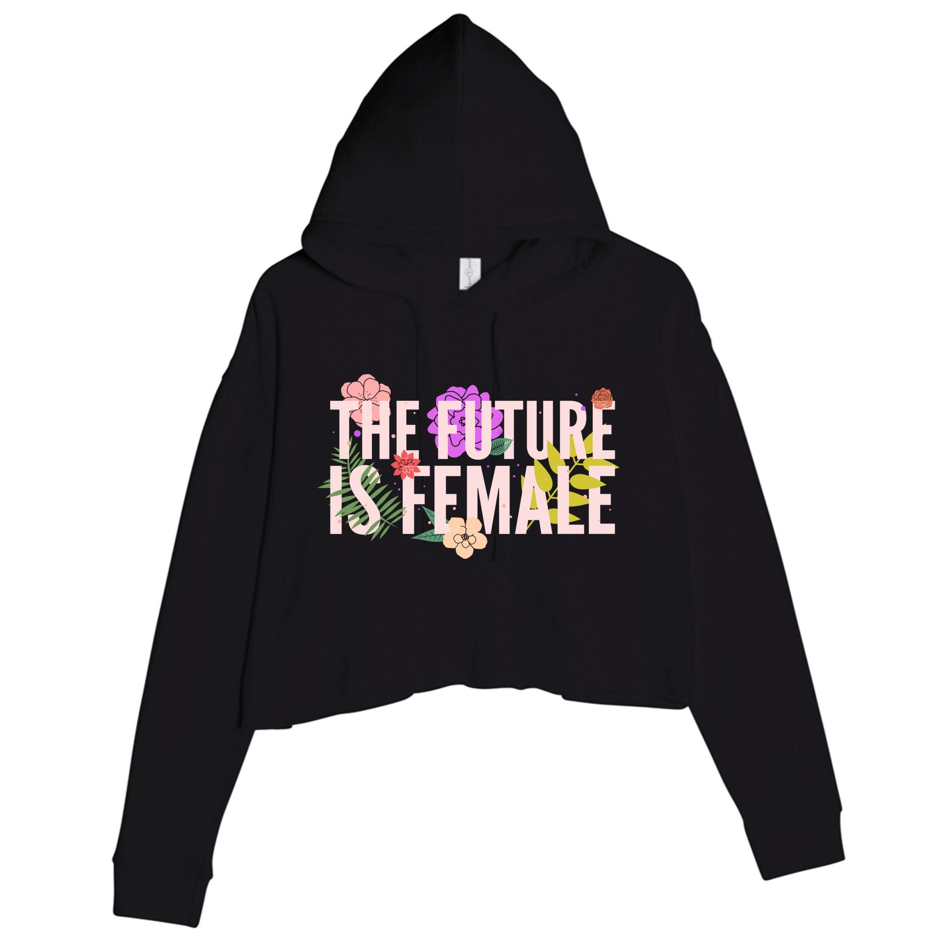 Floral The Future Is Female Crop Fleece Hoodie