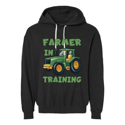 Funny Tractor Farmer In Training Tractor Garment-Dyed Fleece Hoodie