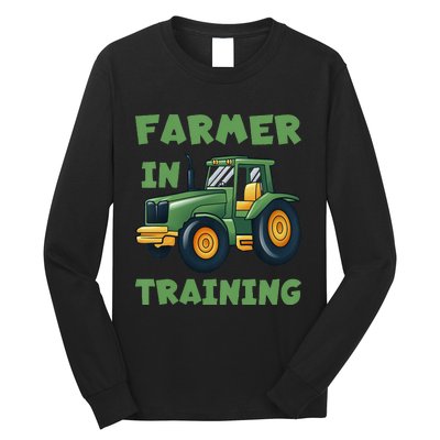 Funny Tractor Farmer In Training Tractor Long Sleeve Shirt