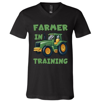 Funny Tractor Farmer In Training Tractor V-Neck T-Shirt