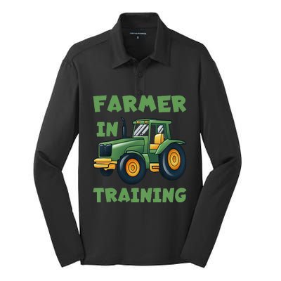 Funny Tractor Farmer In Training Tractor Silk Touch Performance Long Sleeve Polo