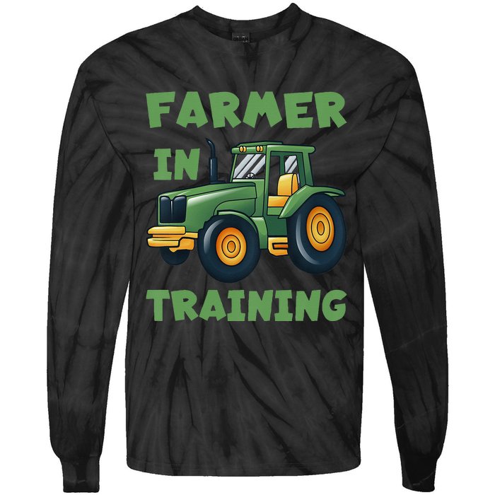 Funny Tractor Farmer In Training Tractor Tie-Dye Long Sleeve Shirt