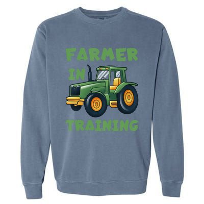 Funny Tractor Farmer In Training Tractor Garment-Dyed Sweatshirt