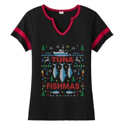 Funny Tuna Fishing Christmas Ugly Party Tuna Fishmas Gift Ladies Halftime Notch Neck Tee