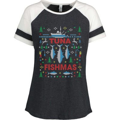 Funny Tuna Fishing Christmas Ugly Party Tuna Fishmas Gift Enza Ladies Jersey Colorblock Tee