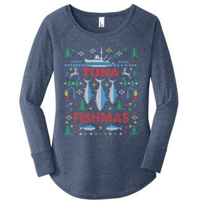 Funny Tuna Fishing Christmas Ugly Party Tuna Fishmas Gift Women's Perfect Tri Tunic Long Sleeve Shirt