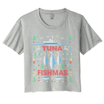 Funny Tuna Fishing Christmas Ugly Party Tuna Fishmas Gift Women's Crop Top Tee