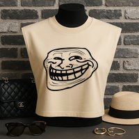 Funny Troll Face Nerd Geek Garment-Dyed Women's Muscle Tee