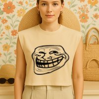 Funny Troll Face Nerd Geek Garment-Dyed Women's Muscle Tee