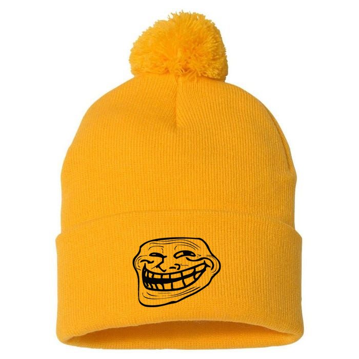 Funny Troll Face Nerd Geek Pom Pom 12in Knit Beanie