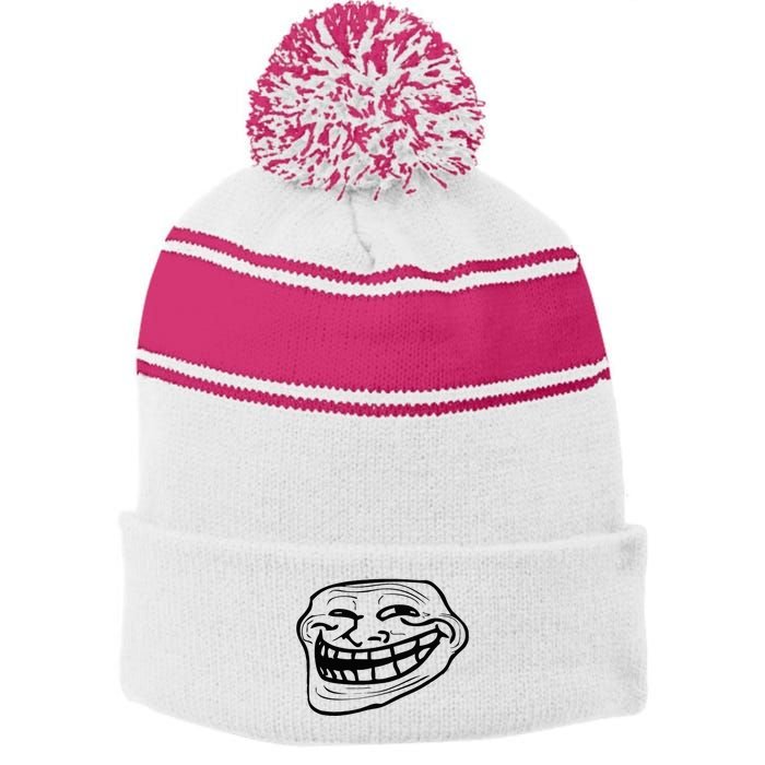 Funny Troll Face Nerd Geek Stripe Pom Pom Beanie