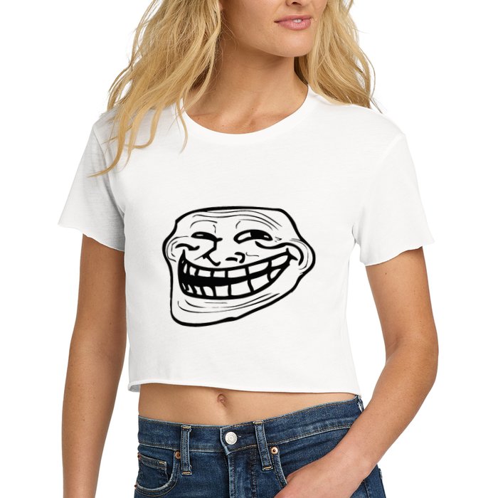 Funny Troll Face Nerd Geek Crop Top
