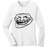 Funny Troll Face Nerd Geek Ladies Long Sleeve Shirt