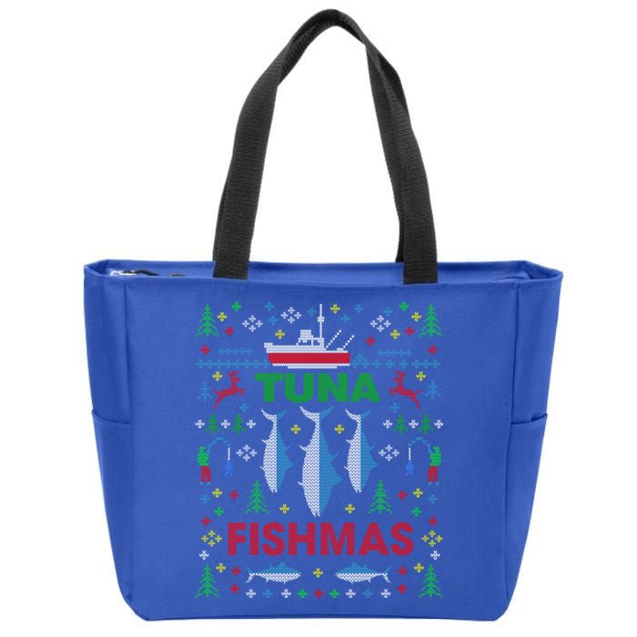 Funny Tuna Fishing Ugly Christmas Party Gift Funny Gift Zip Tote Bag