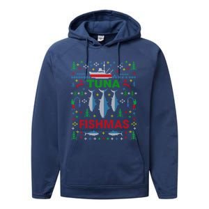 Funny Tuna Fishing Ugly Christmas Party Gift Funny Gift Performance Fleece Hoodie