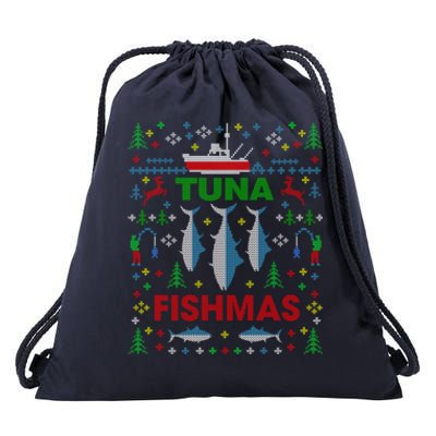 Funny Tuna Fishing Ugly Christmas Party Gift Funny Gift Drawstring Bag