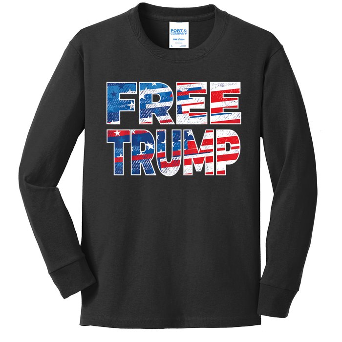 Free Trump Free Donald Trump Distressed Fonts Kids Long Sleeve Shirt