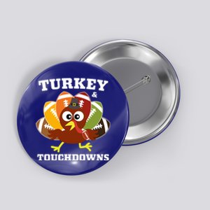 Funny Thanksgiving Football Turkey And Touchdowns Gift Button