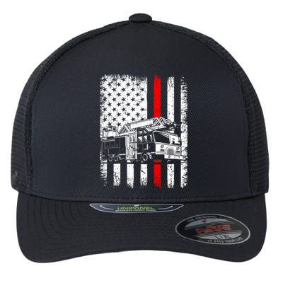 Fire Trucks Funny Firefighter Fire Patriotic Usa Flag Gift Flexfit Unipanel Trucker Cap