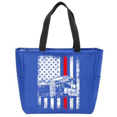 Fire Trucks Funny Firefighter Fire Patriotic Usa Flag Gift Zip Tote Bag