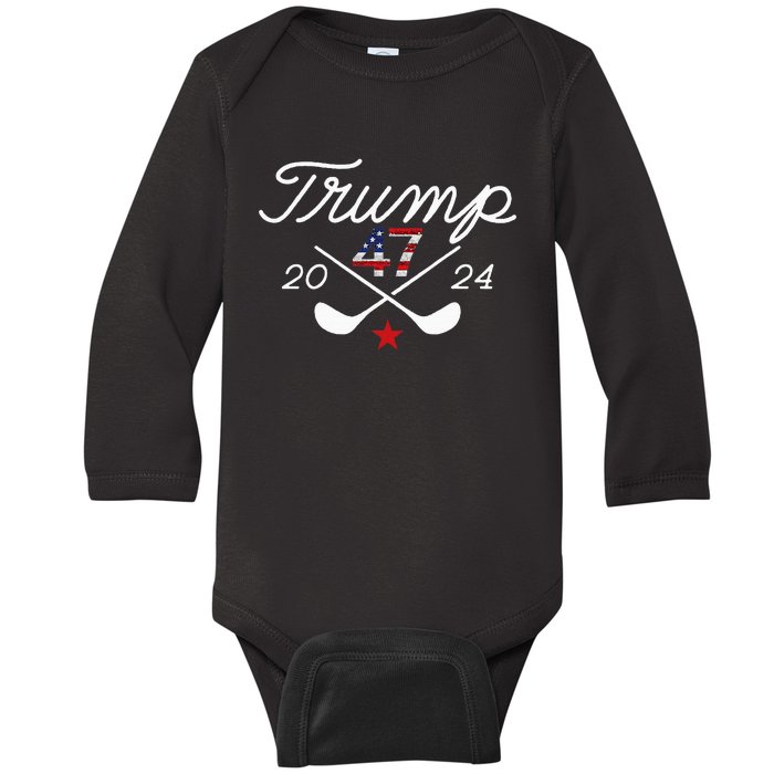 Funny Trump Funny Golf Trump 47 2024 Baby Long Sleeve Bodysuit