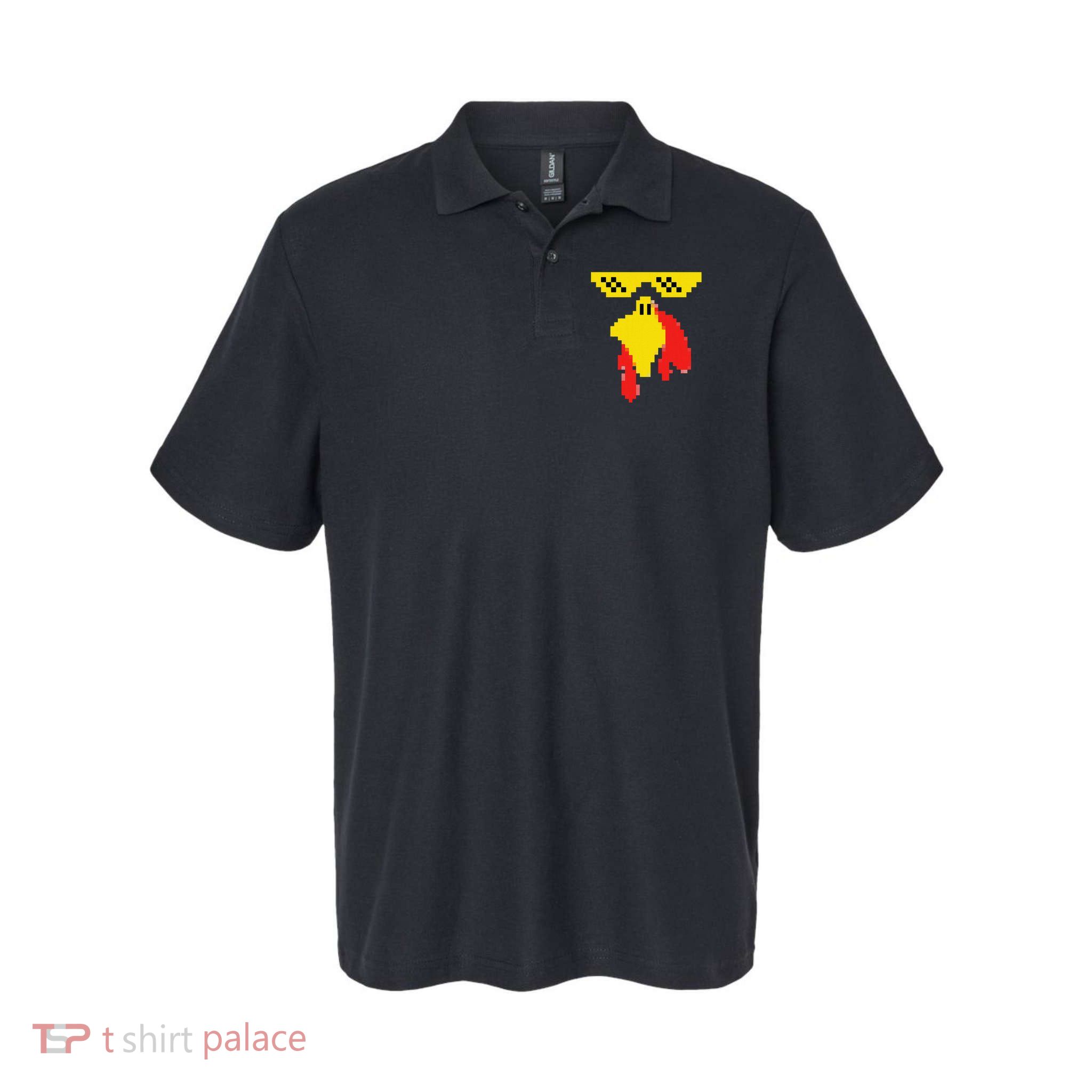 Funny Turkey Face 80s Video Game Thanksgiving Costume Polo