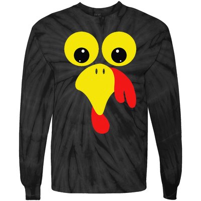 Funny Turkey Face For Thanksgiving Family Costume Tie-Dye Long Sleeve Shirt