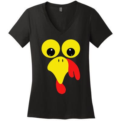 Funny Turkey Face For Thanksgiving Family Costume Women's V-Neck T-Shirt