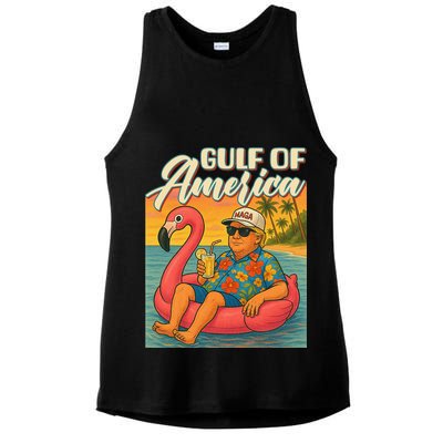 Funny Trump Flamingo Float Gulf Of US America Beach Lover Ladies PosiCharge Tri-Blend Wicking Tank