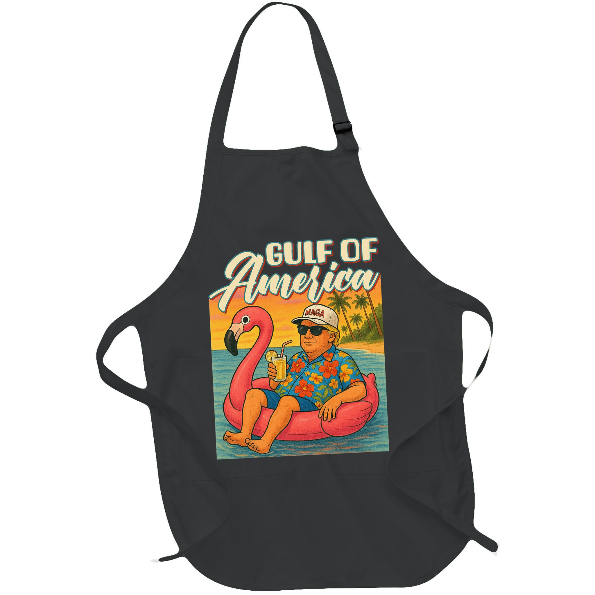 Funny Trump Flamingo Float Gulf Of US America Beach Lover Apron