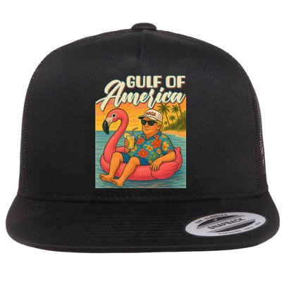 Funny Trump Flamingo Float Gulf Of US America Beach Lover Flatbill Hat