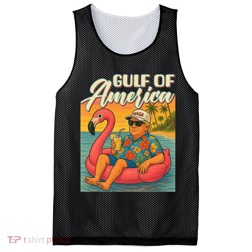 Funny Trump Flamingo Float Gulf Of US America Beach Lover Mesh Reversible Basketball Jersey Tank