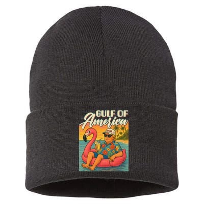 Funny Trump Flamingo Float Gulf Of US America Beach Lover Sustainable Knit Beanie