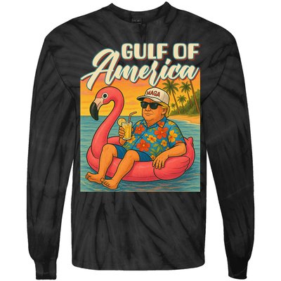 Funny Trump Flamingo Float Gulf Of US America Beach Lover Tie-Dye Long Sleeve Shirt