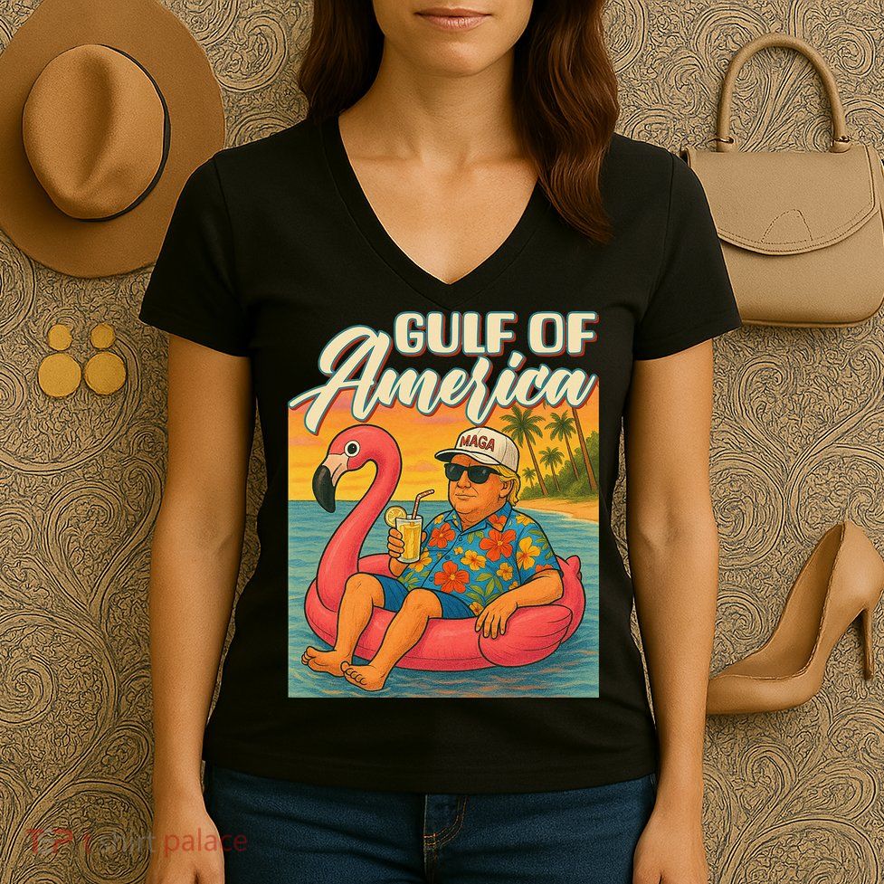 Funny Trump Flamingo Float Gulf Of US America Beach Lover Women's V-Neck T-Shirt