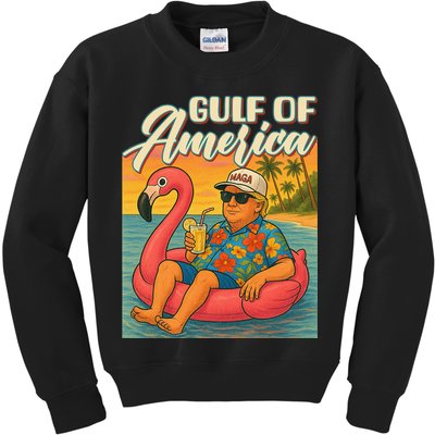 Funny Trump Flamingo Float Gulf Of US America Beach Lover Kids Sweatshirt