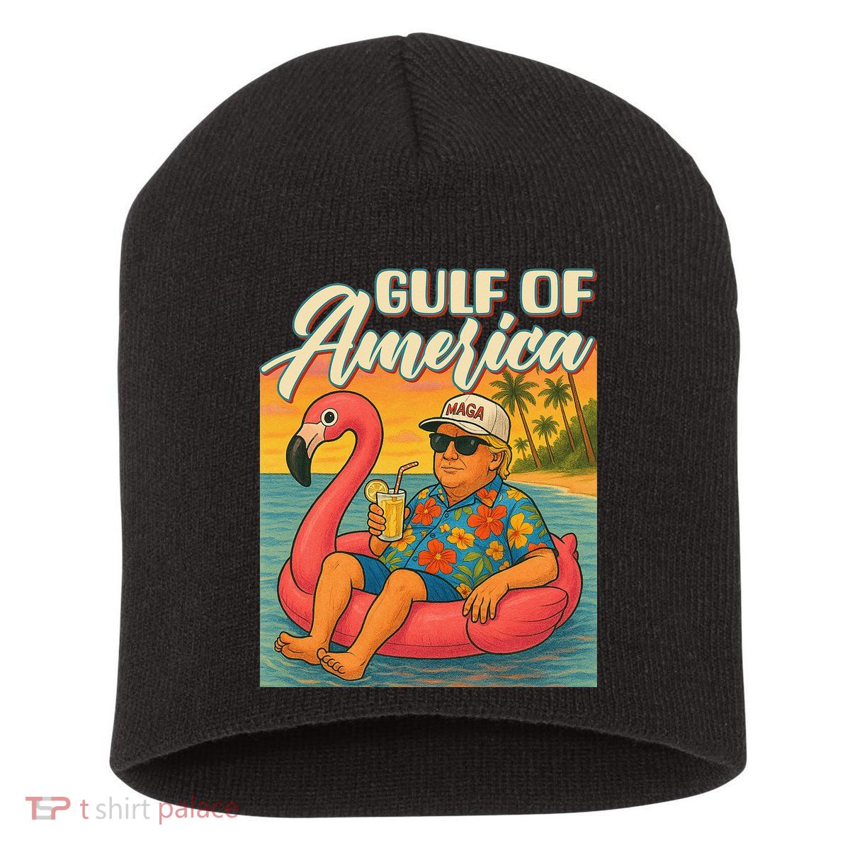 Funny Trump Flamingo Float Gulf Of US America Beach Lover Short Acrylic Beanie