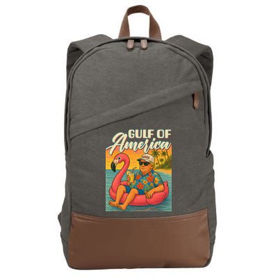 Funny Trump Flamingo Float Gulf Of US America Beach Lover Cotton Canvas Backpack