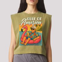 Funny Trump Flamingo Float Gulf Of US America Beach Lover Garment-Dyed Women's Muscle Tee